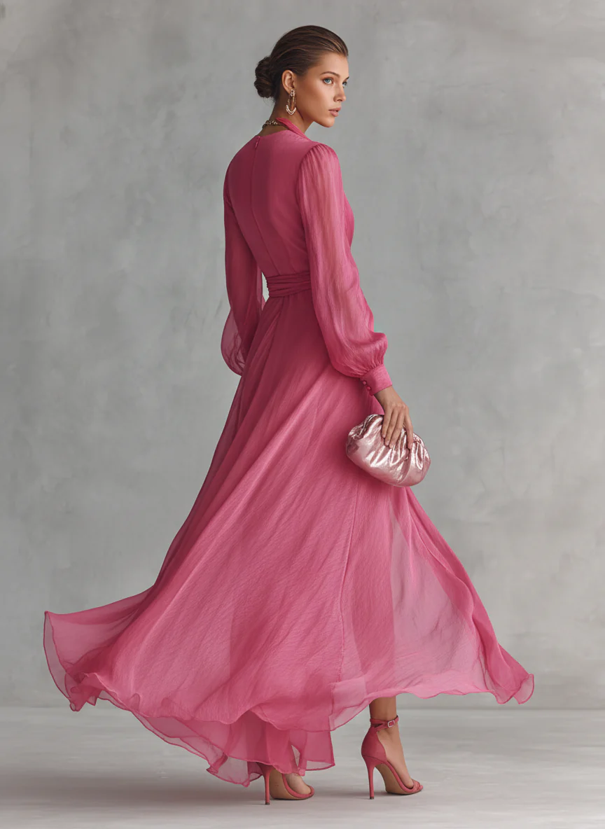 Lydia | Vestido de Chifón Rosa