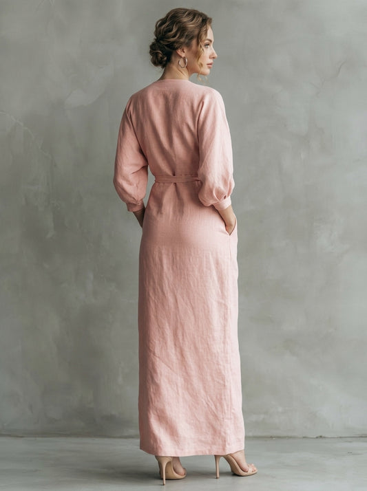 Sara - Vestido de Lino con Escote en V